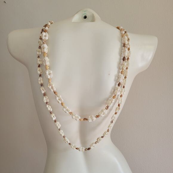 Vintage Natural Shell Lei Necklace Set Of 2 Beach Boho Hawaiian Mermaid Tropical - Picture 1 of 8